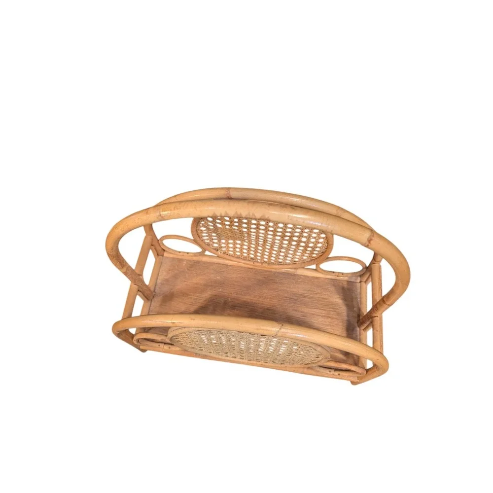 Vintage Edward Hecht Rattan‎ Wicker Magazine Rack Bamboo Cane Boho Floor Caddy